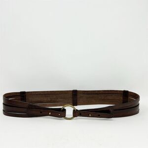 Eddie Bauer Brown Layered Leather Boho Waist Belt Brass D-Ring Adjustable Size M